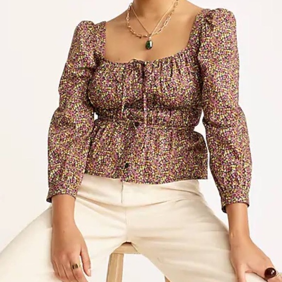 J. Crew - Cinched-Waist Organic Cotton Top in Liberty Busy Izzy Floral Print - Picture 3 of 5